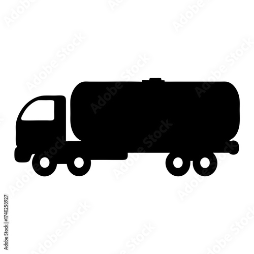 Silhouette of a truck with tank trailer for transporting fluids or fuel