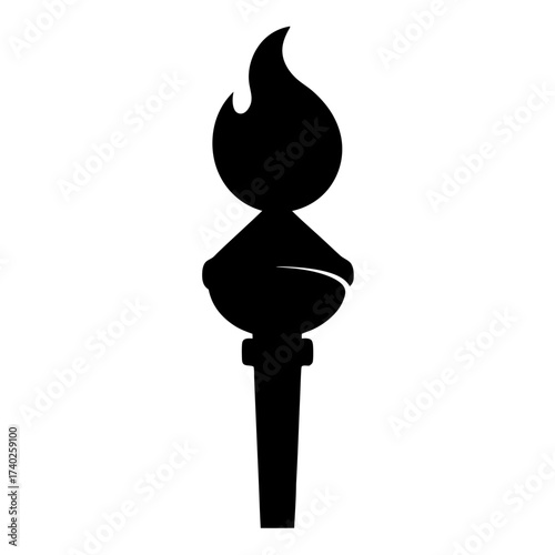 Simple Black Torch Symbol on White Background with Elegant Flame Design