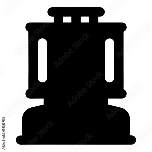 Simple black silhouette graphic representation of an antique water dispenser