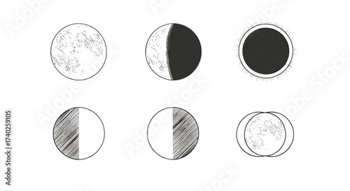Lunar Phases and Solar Eclipse: an Artistic Depiction of Celestial Events