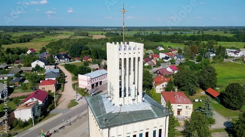 Drone video of Basilica of the Holy Trinity and St Anne in Prostyn village, Poland