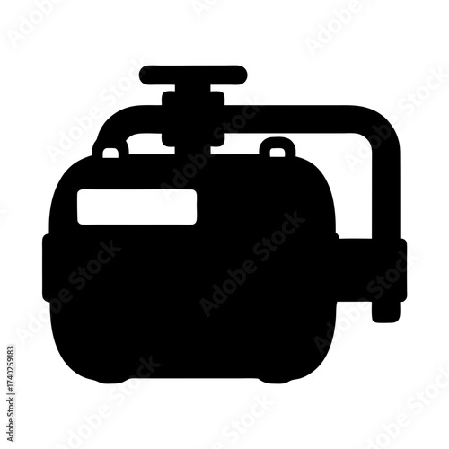 Silhouette illustration of a water pressure tank with pipes and valve.