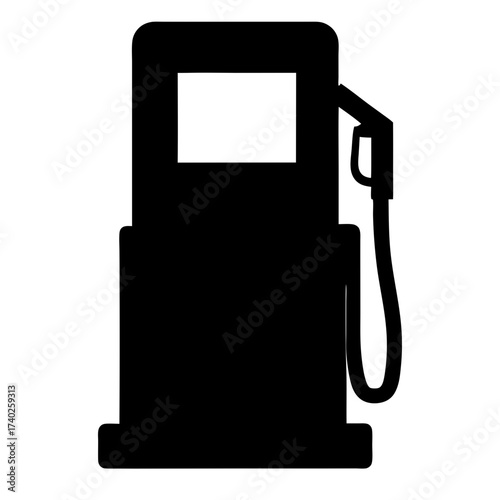 Simple black silhouette of a gas pump machine with nozzle and hose