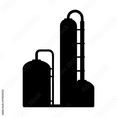 Silhouette of a refinery complex with tanks and pipe systems illustration