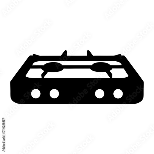Stylized black and white illustration of a twoburner stove top icon