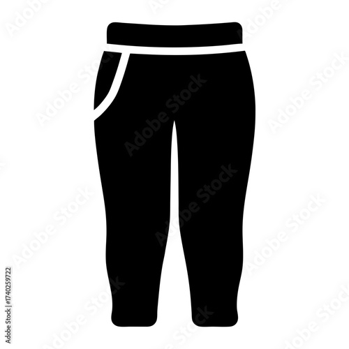 Black capri pants icon with white band and pocket detail illustration