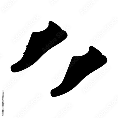 Silhouette of Two Fashionable Running Shoes in Black Against White Background