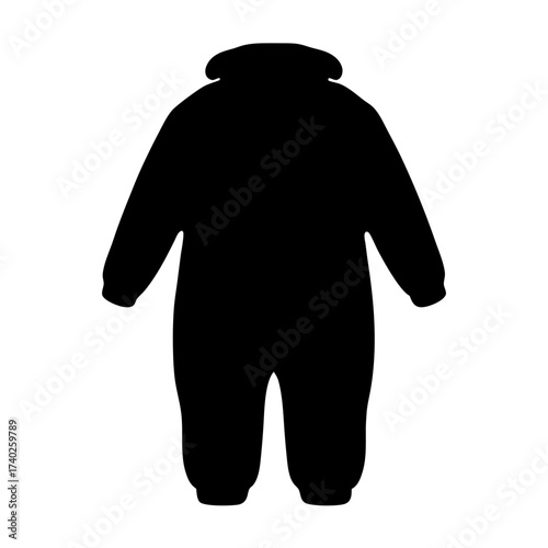 Silhouette of black onesie pajama with hood and sleeves, ready for bedtime