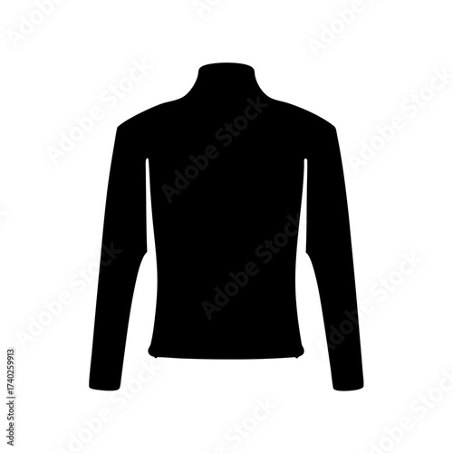 A stark black silhouette of a long sleeved mock neck shirt