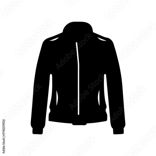 Simple Black Jacket Design, Sporty Silhouette with Long Sleeves and Zipped Front