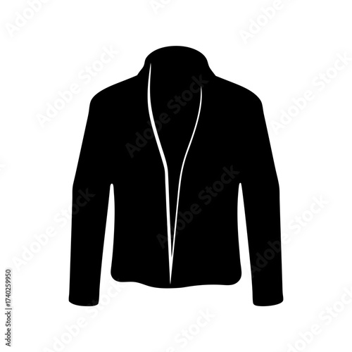 Sleek black jacket silhouette with open front creating a minimalist style apparel