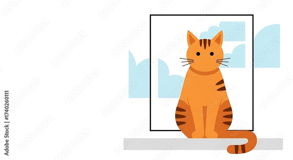 Obraz premium Orange tabby cat sitting on a windowsill, looking forward.