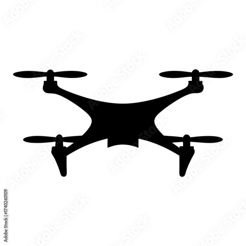 Stylized Silhouette of a Quadcopter Drone with Four Propellers in Black