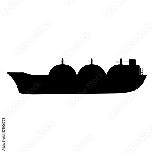 Silhouette of a gas tanker ship with three large storage domes