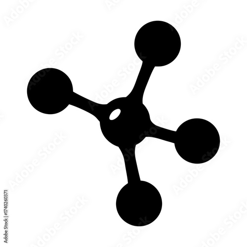 A three dimensional black molecule structure on a white background creating scientific design