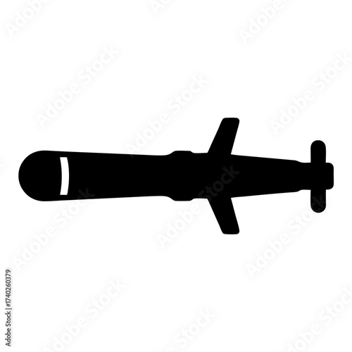 Silhouette of a military guided missile with wings and tail fins