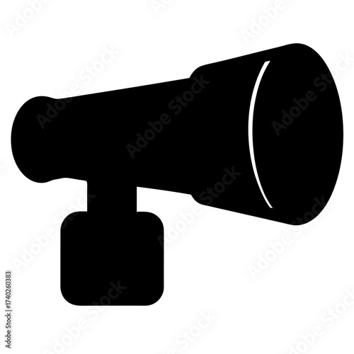 Simple black silhouette image of a handheld megaphone style communication device