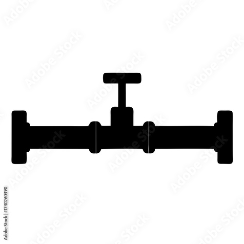 Simple Black Silhouette of a Pipe with Valve and Two Flanges