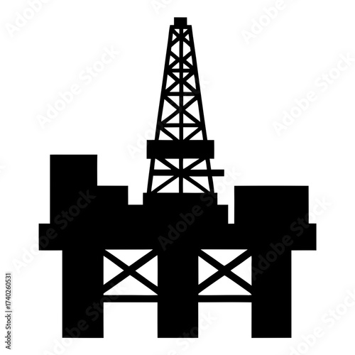 Offshore oil rig, platform in the ocean extracting fossil fuel icon