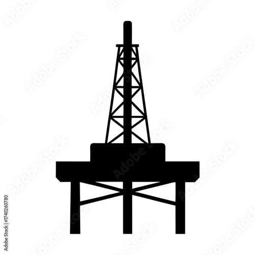 Oil drilling rig silhouette on white background showcasing energy extraction infrastructure
