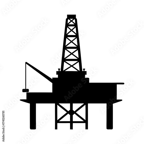 Silhouette of a tall oil rig platform for offshore drilling