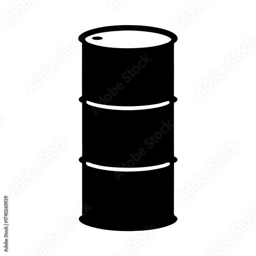 Single black oil barrel representing storage, industry, and global energy resource