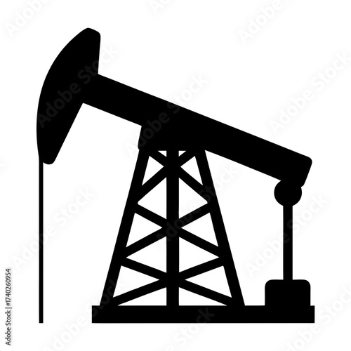 Black silhouette of an oil pump jack, extracting petroleum and hydrocarbons