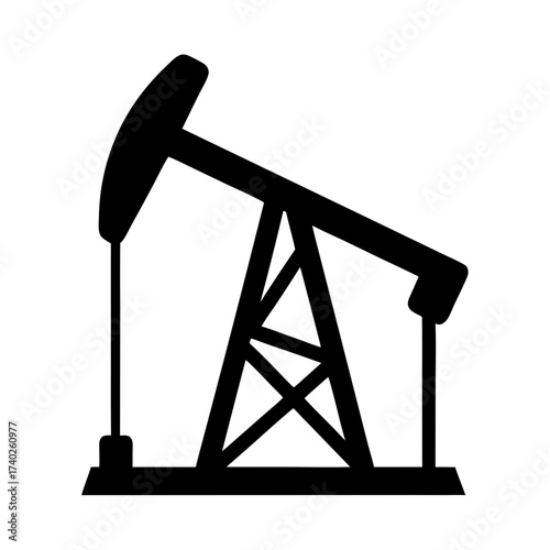Minimalist Silhouette of an Oil Pump Jack Against a White Background