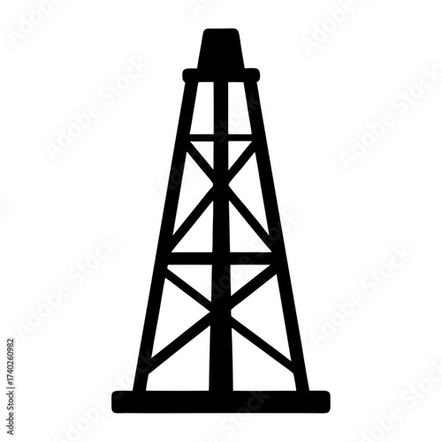 Black and White Oil Derrick Silhouette Depicting Energy Industry Infrastructure