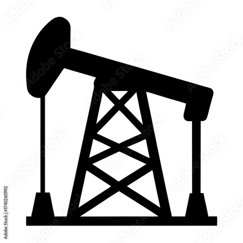 Black silhouette illustration of an oil derrick extracting crude oil from the earth