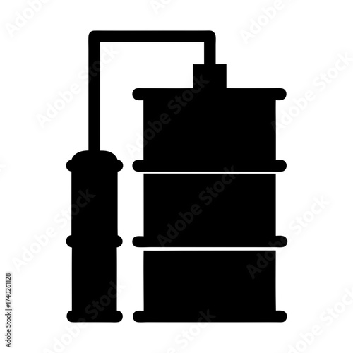 Black silhouette of a moonshine still illustration, distillation apparatus and process