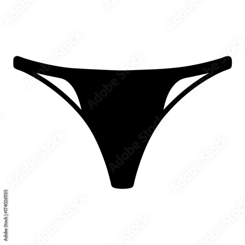 Silhouette illustration of a black thong underwear, simple and minimalist design style