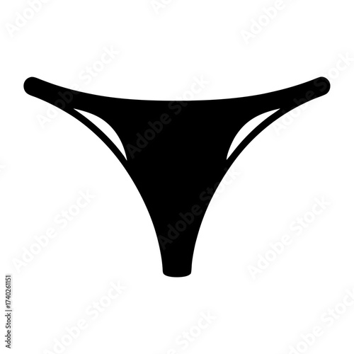 A minimalist black silhouette illustration of a women's string bikini bottom