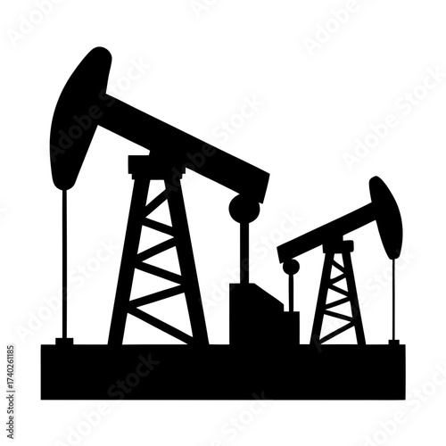 Two oil derricks pumping crude oil in the silhouette style illustration