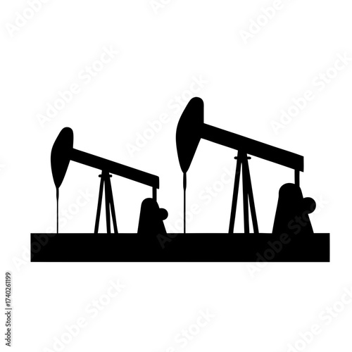 Silhouette illustration of oil derricks pumping crude oil for global energy needs