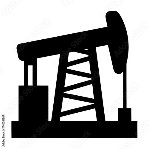 Black silhouette of a pumpjack oil rig on a white background