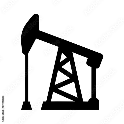 A simplistic black and white drawing of an oil well pumpjack