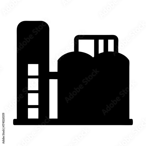 Simple Black and White Icon of a Refinery Plant for Industrial Purposes