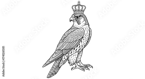 Majestic falcon with crown illustration in a regal artistic style