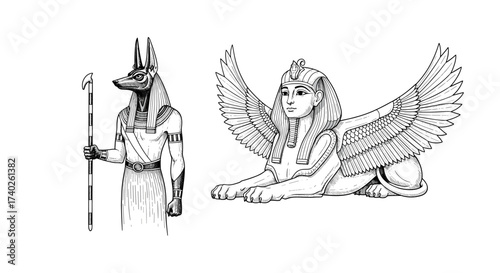 Anubis and Sphinx: Ancient Egyptian Illustrations in Black and White