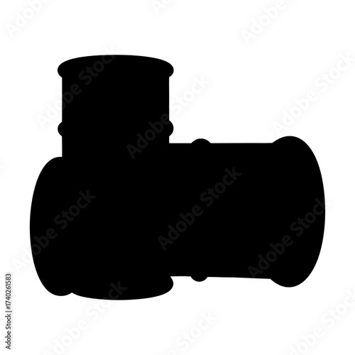Silhouette of a complex pipe fitting, including a side branch connection
