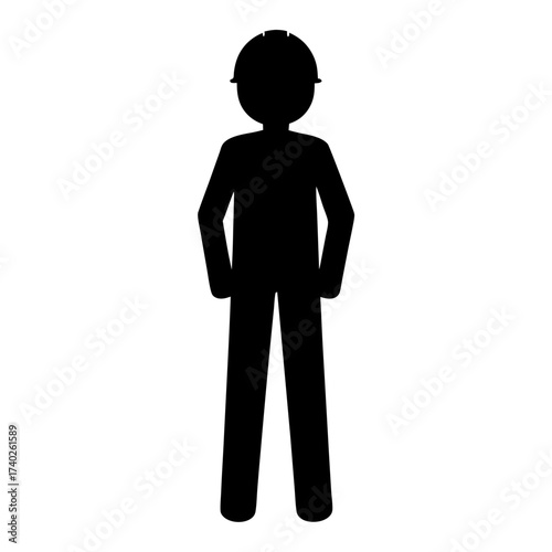 Black silhouette of a construction worker standing in a white background image