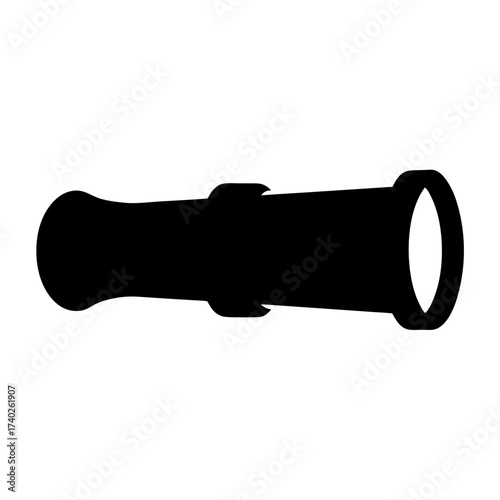 Black silhouette of a vintage ship cannon, antique naval artillery symbol