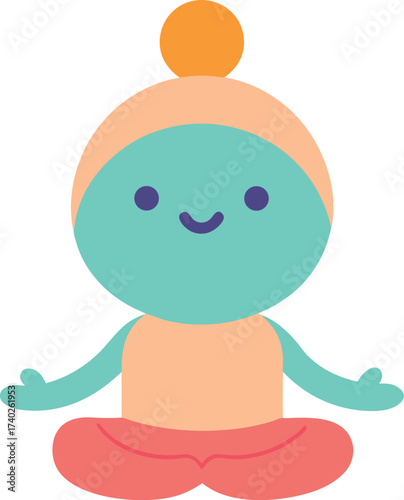 cute cartoon yoga character meditation pose illustration on transparent background