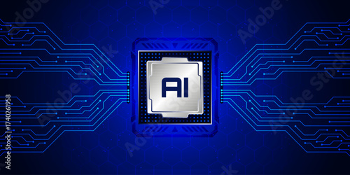 Digital Intelligence Chip: The core of artificial intelligence, a luminous AI chip, at the nexus of intricate circuit pathways, radiating digital data and processing power. 