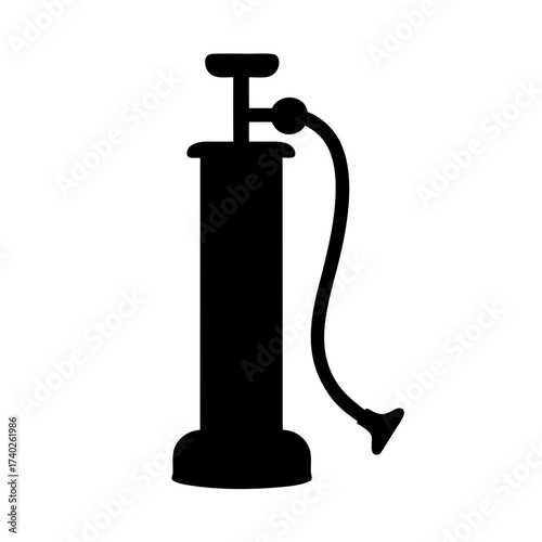 Black Silhouette of a Vintage Style Hand Pump for Inflating Tires