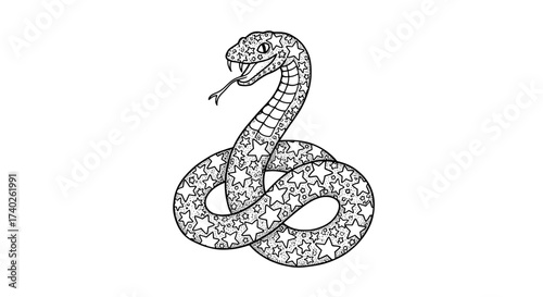 Starry Snake: Intricate Line Art Illustration on White Background