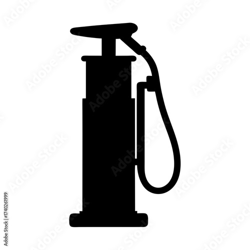 Silhouette of a bicycle pump, showing the handle, chamber, and hose