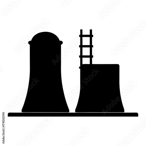 Simple black and white silhouette of a nuclear power plant image