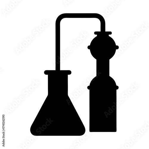 Distillation Apparatus Silhouette for Chemical or Alchemical Use in Black and White